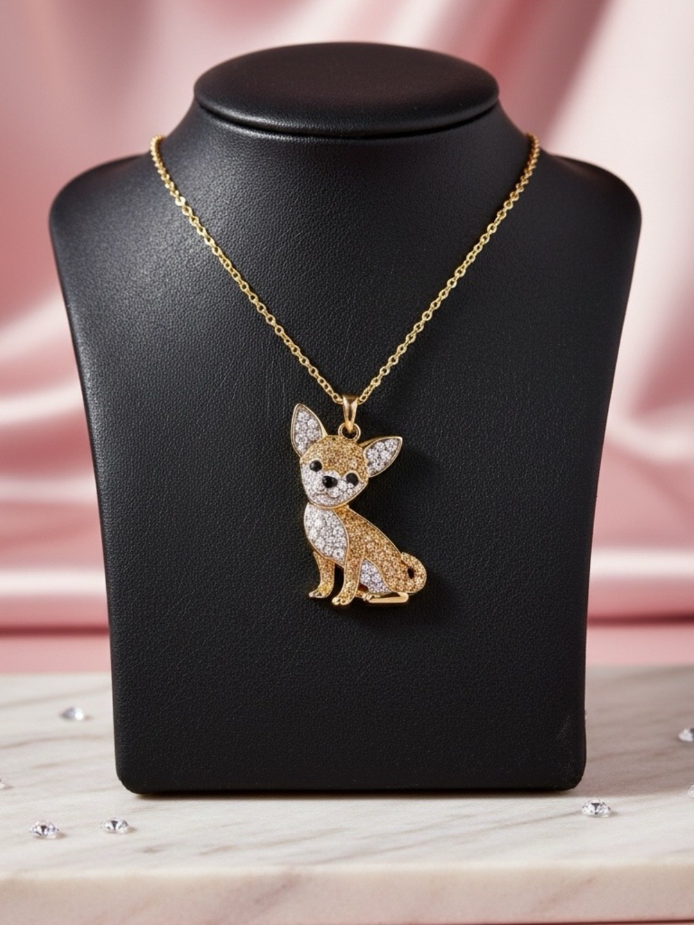 NWT Chihuahua Dog Iced Out Pendant Necklace  Dog Mom Glam Bling Pet Parent Cute